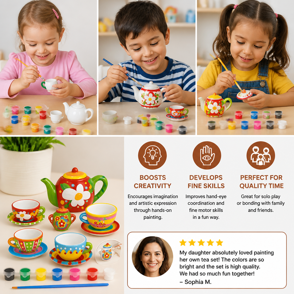 DIY Ceramic Tea Set Painting Kit for Kids