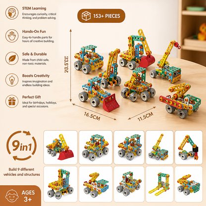 9-in-1 STEM Construction Vehicle Building Kit