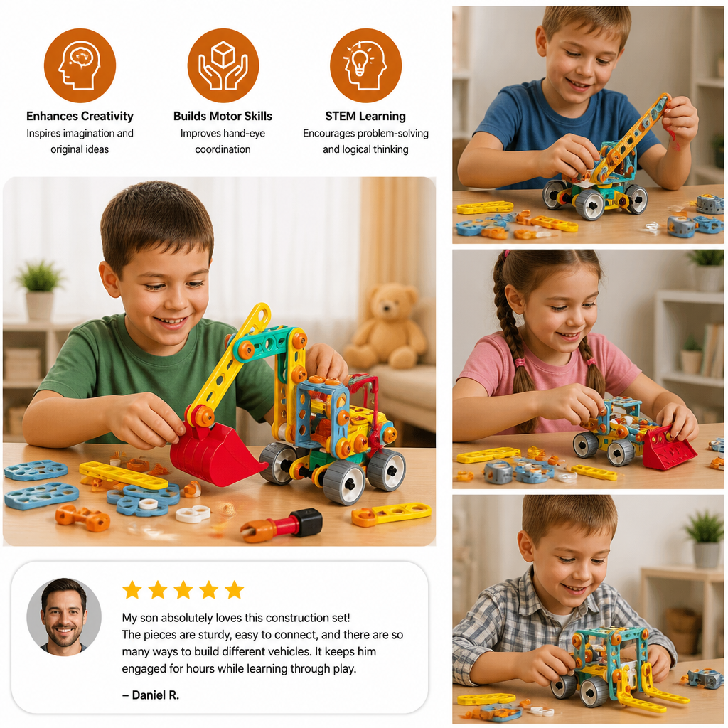 9-in-1 STEM Construction Vehicle Building Kit