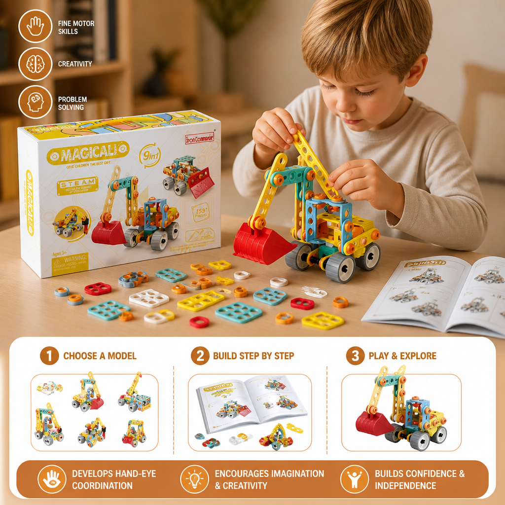 9-in-1 STEM Construction Vehicle Building Kit