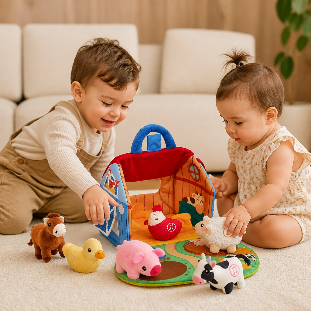 Farm Animal Plush Playset – Interactive Learning Toy with Portable Playhouse