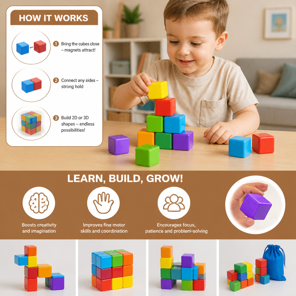 Toddler Safe 4.2cm Magnetic Building Cubes – STEM Learning Blocks