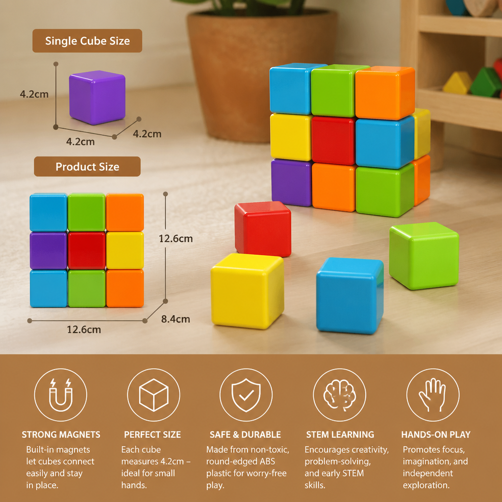 Toddler Safe 4.2cm Magnetic Building Cubes – STEM Learning Blocks