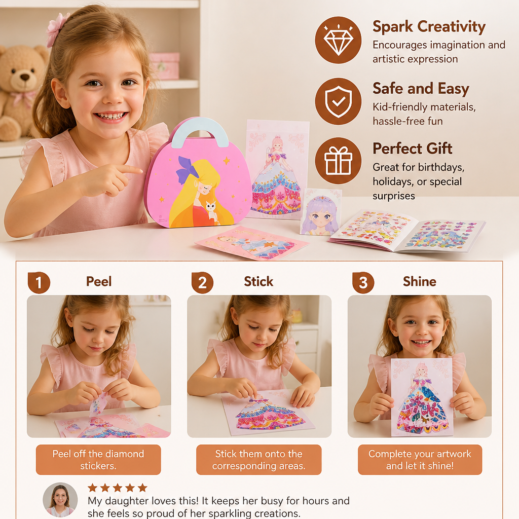 Princess Diamond Sticker & Makeup Art Kit – Glam Craft Set for Girls