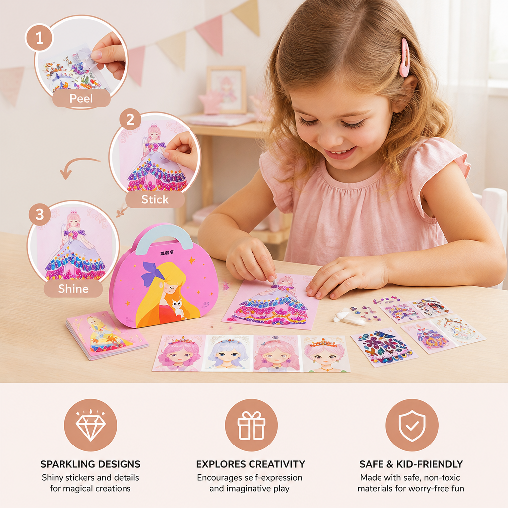 Princess Diamond Sticker & Makeup Art Kit – Glam Craft Set for Girls
