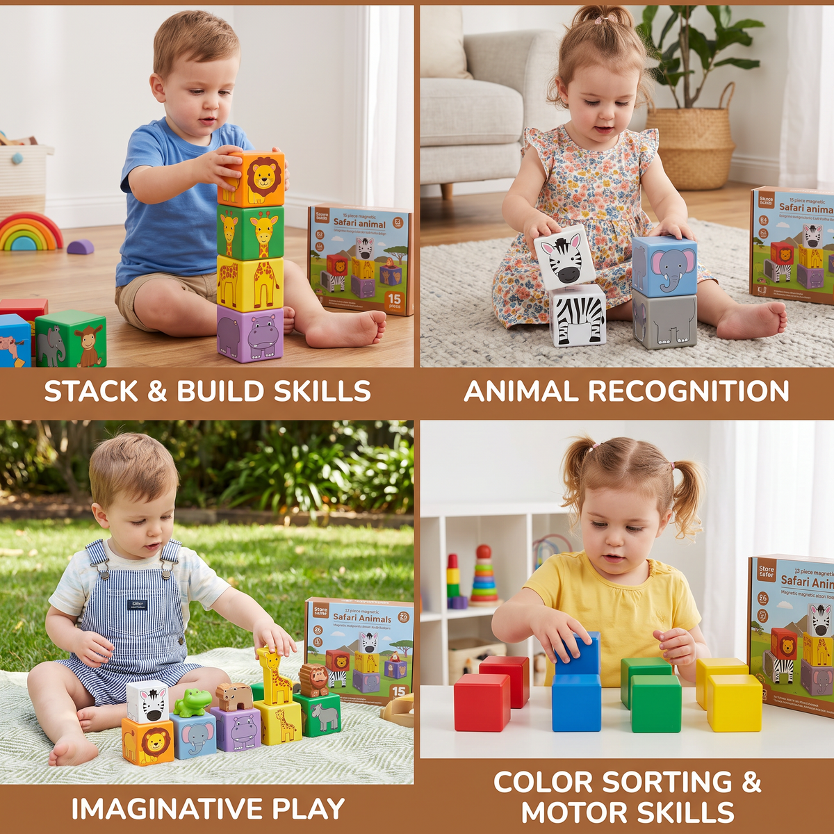 Toddler-Safe 4.2 cm Safari Animal Magnetic Building Cubes – STEM Learning Blocks