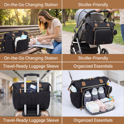 Lightweight Waterproof Diaper Tote Bag – Large Capacity with Changing Pad & Pacifier Case