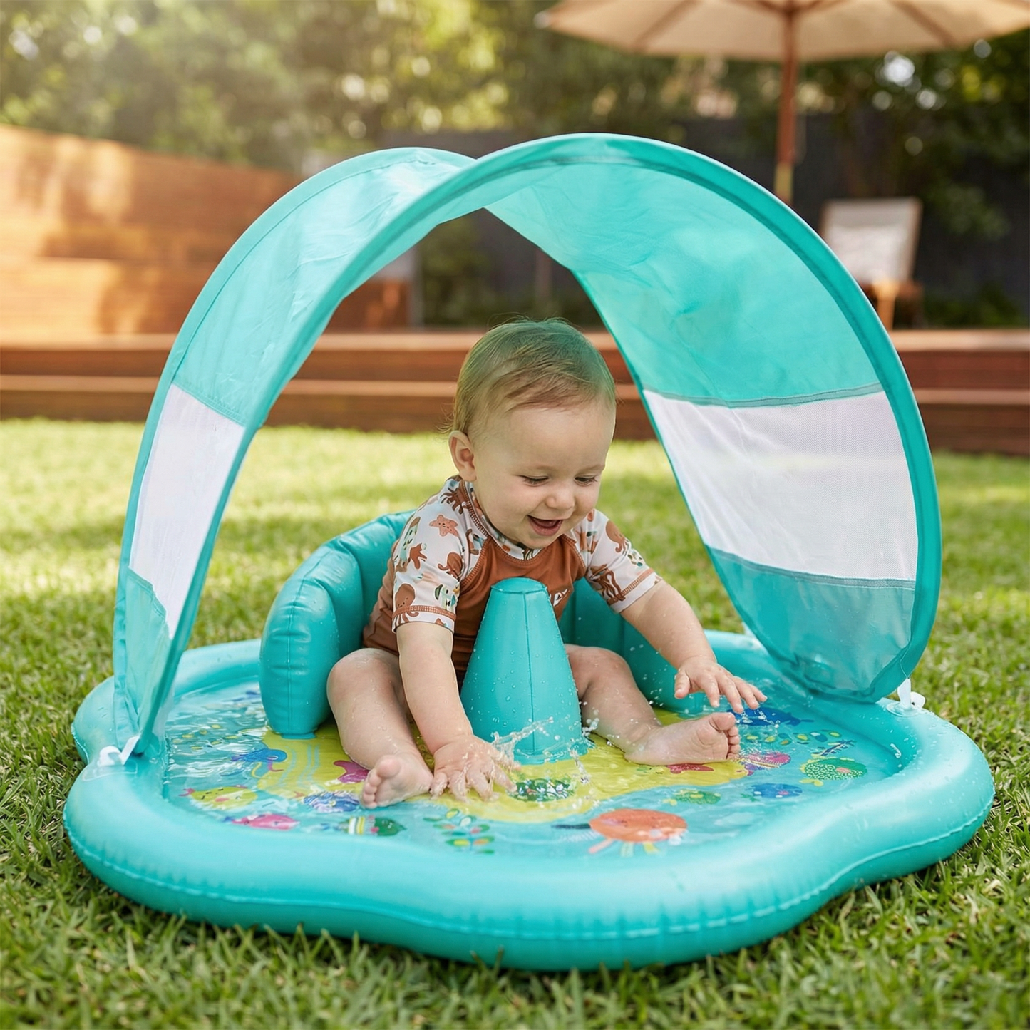 Inflatable Baby Splash Play Mat with Canopy – Water Play & Sun Protection for Toddlers