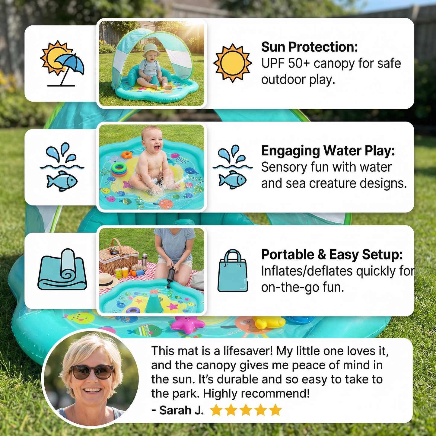 Inflatable Baby Splash Play Mat with Canopy – Water Play & Sun Protection for Toddlers
