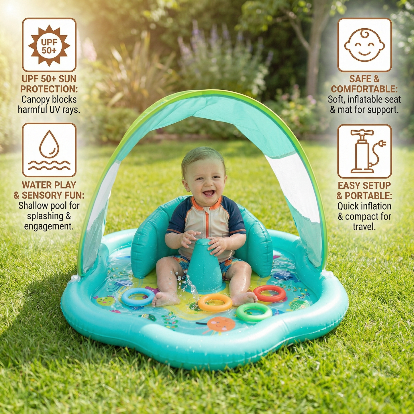 Inflatable Baby Splash Play Mat with Canopy – Water Play & Sun Protection for Toddlers
