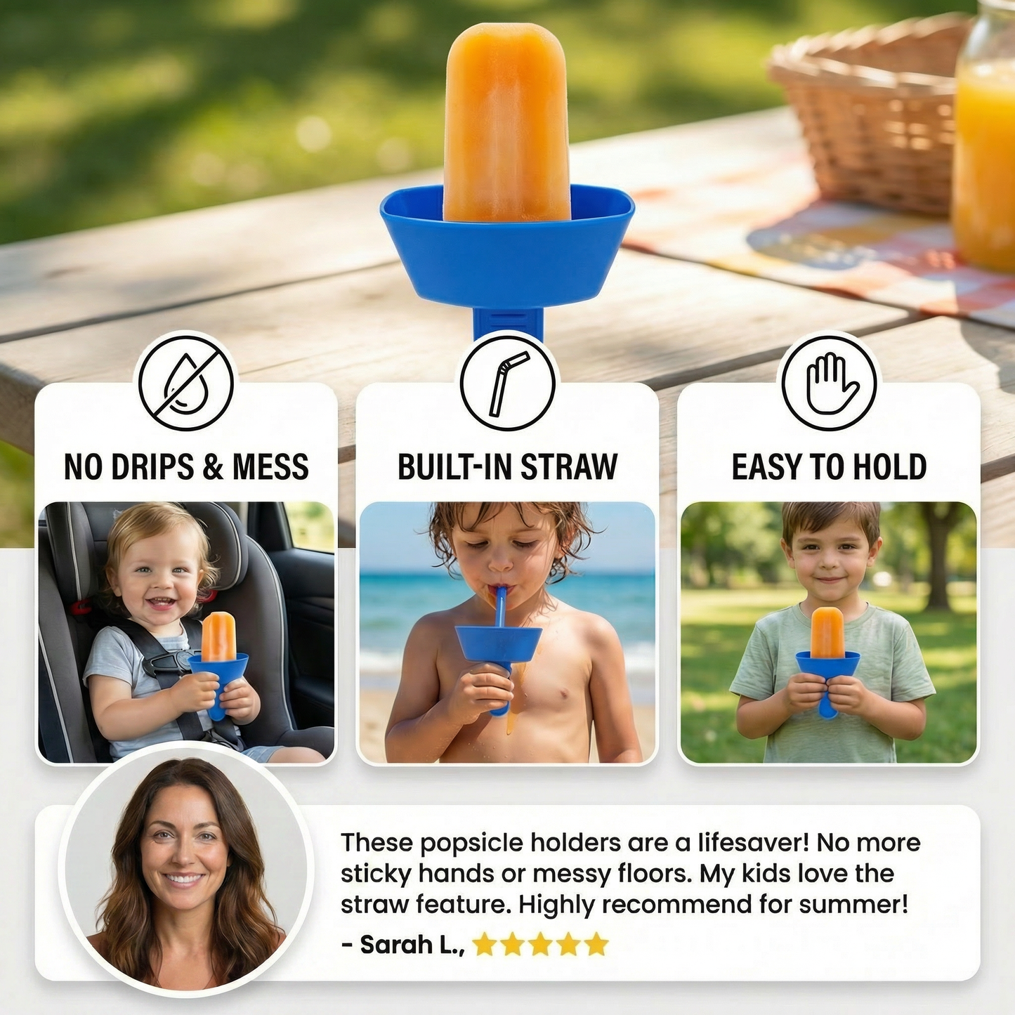 2-Pack Drip-Proof Popsicle Holder for Kids – No-Mess Ice Cream Catcher with Straw