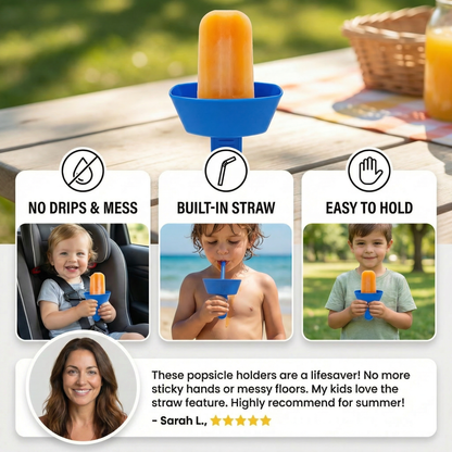 2-Pack Drip-Proof Popsicle Holder for Kids – No-Mess Ice Cream Catcher with Straw