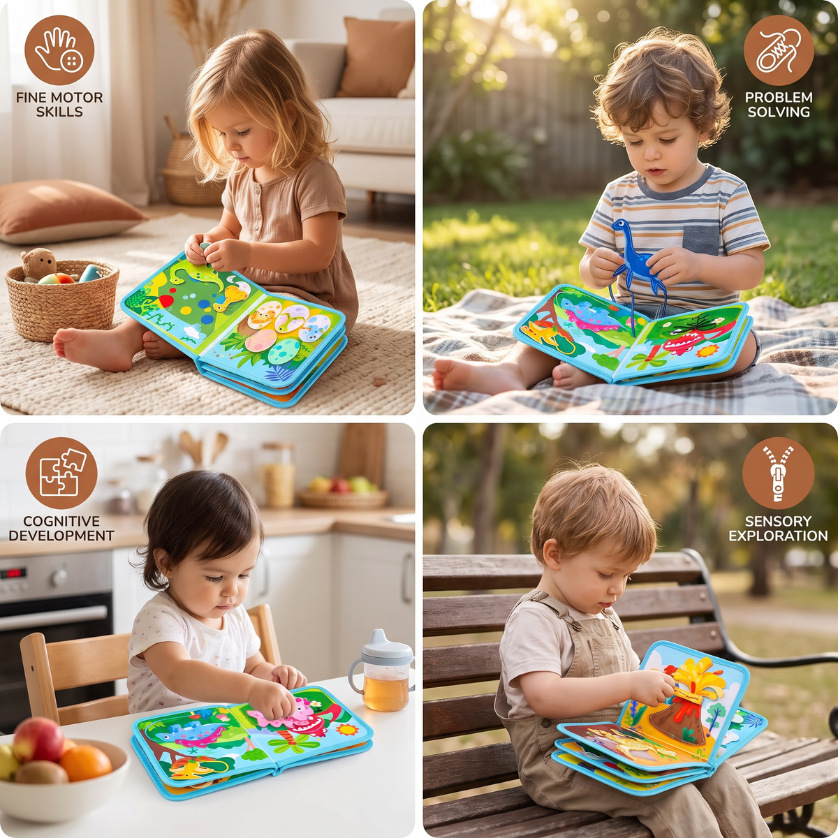 8-in-1 Montessori Dinosaur Busy Board Activity Book for Toddlers