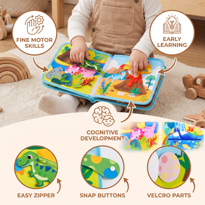 8-in-1 Montessori Dinosaur Busy Board Activity Book for Toddlers