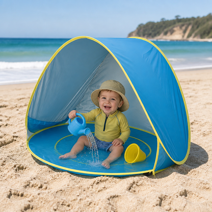Pop-Up Baby Beach Tent with Built-In Pool & UV Protection – Portable Sun Shade for Kids