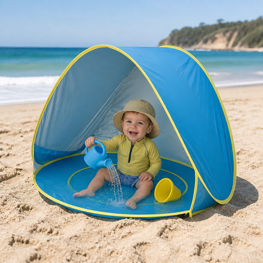 Pop-Up Baby Beach Tent with Built-In Pool & UV Protection – Portable Sun Shade for Kids