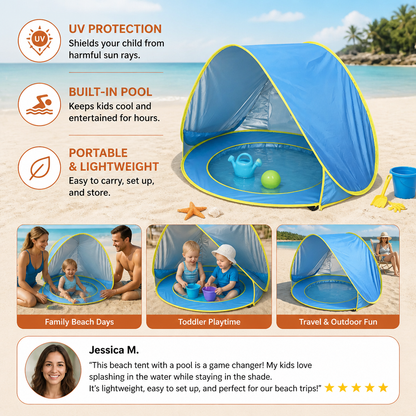 Pop-Up Baby Beach Tent with Built-In Pool & UV Protection – Portable Sun Shade for Kids