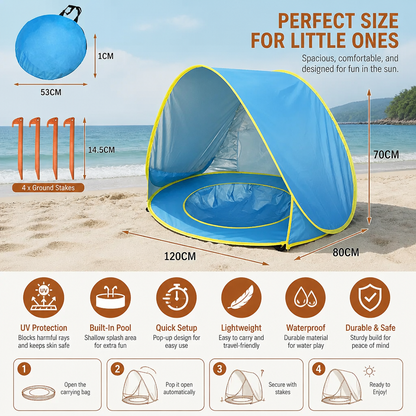 Pop-Up Baby Beach Tent with Built-In Pool & UV Protection – Portable Sun Shade for Kids