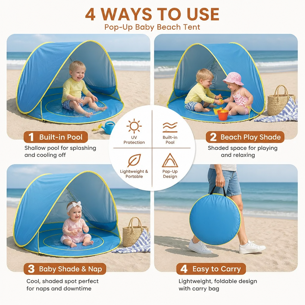 Pop-Up Baby Beach Tent with Built-In Pool & UV Protection – Portable Sun Shade for Kids