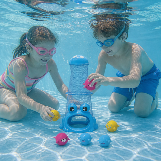 Frog Diving Pool Toy with Catch Net and Sea Animal Balls