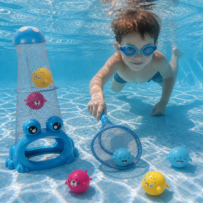 Frog Diving Pool Toy with Catch Net and Sea Animal Balls