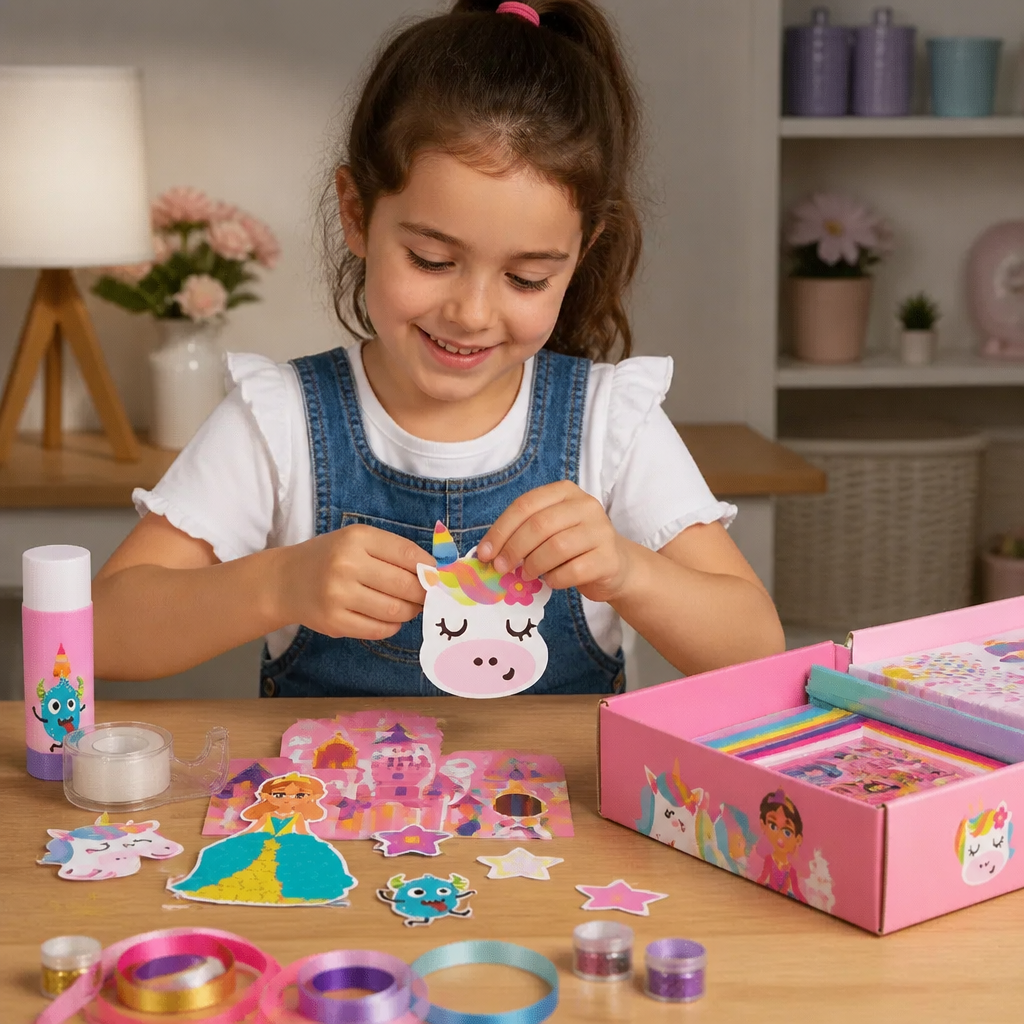 Kids Paper Crafts Box – 20 Easy DIY Arts & Crafts Projects for Ages 3–10 with Glue Stick, Tape & Envelopes