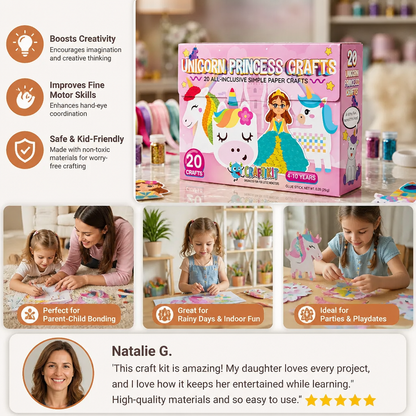 Kids Paper Crafts Box – 20 Easy DIY Arts & Crafts Projects for Ages 3–10 with Glue Stick, Tape & Envelopes