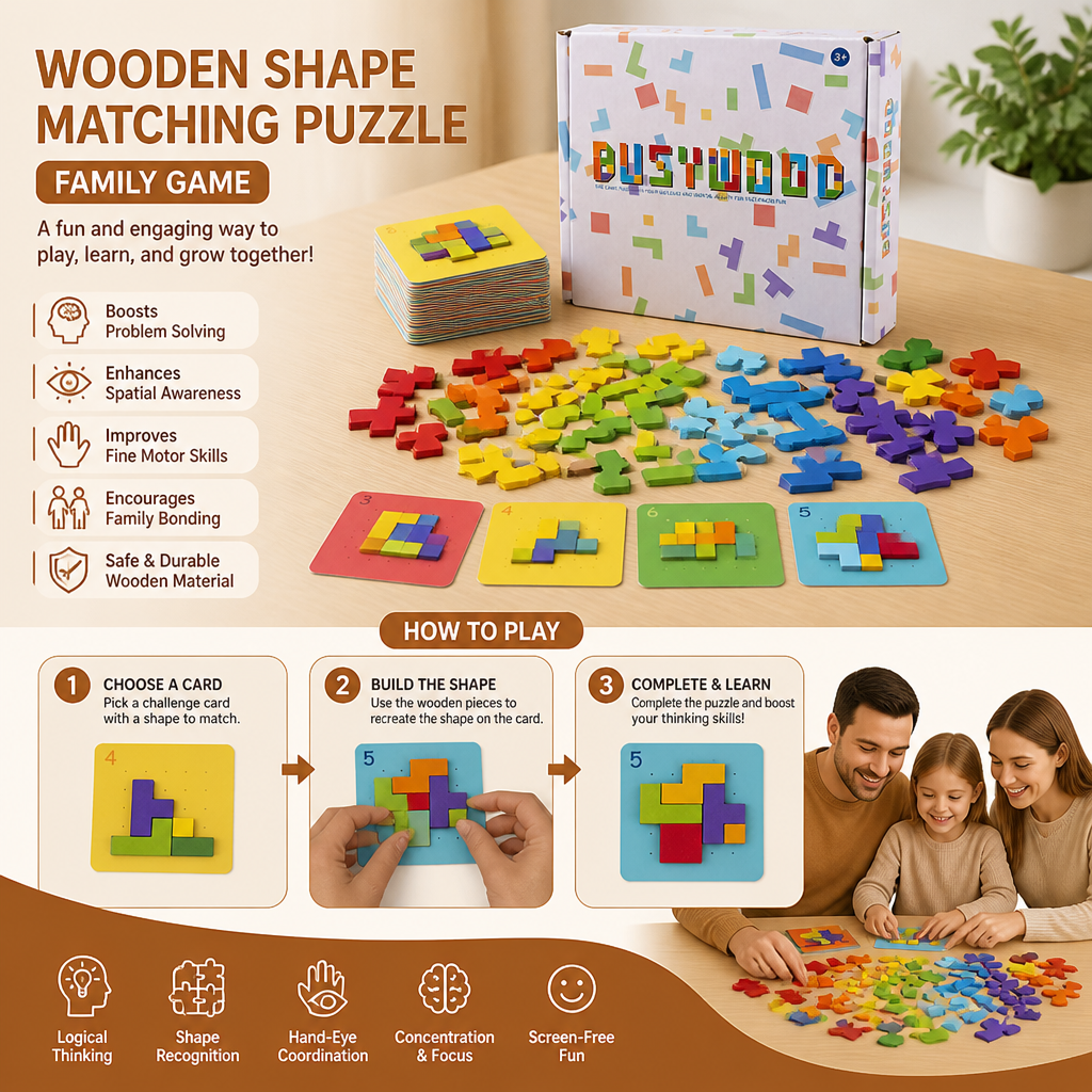 Wooden  Shape Matching Puzzle Family Game