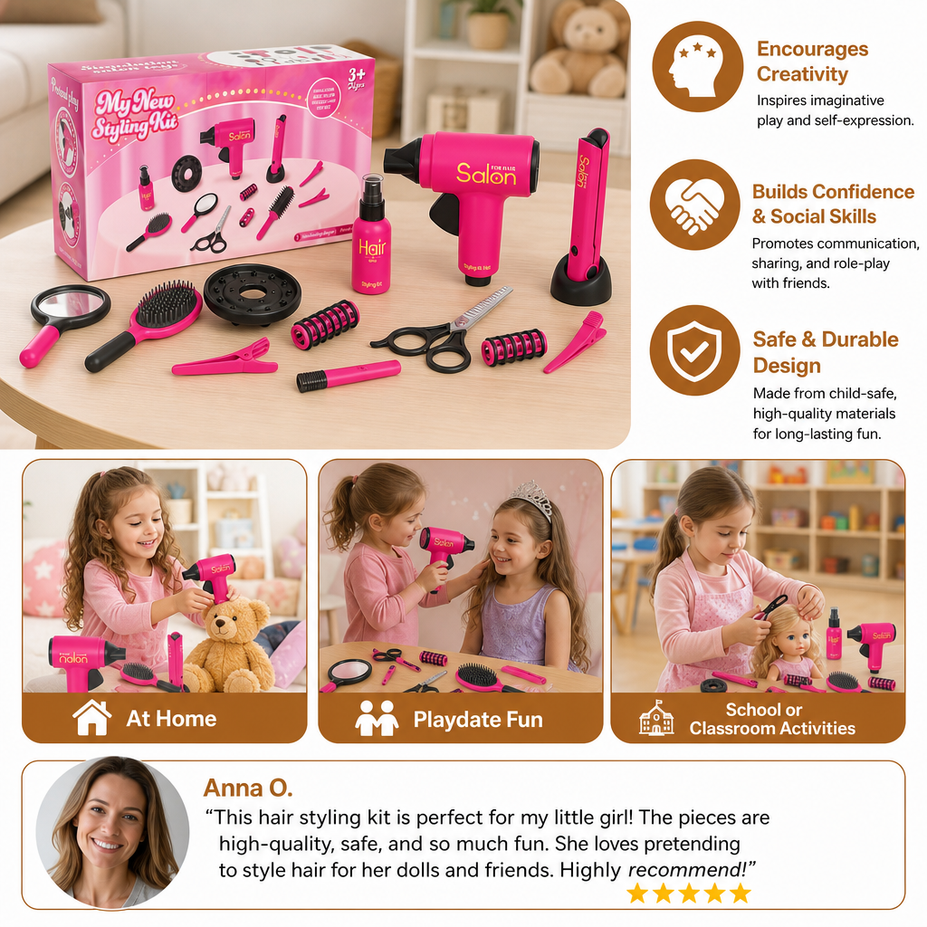 14-Piece Kids Hair Styling Salon Pretend Play Set