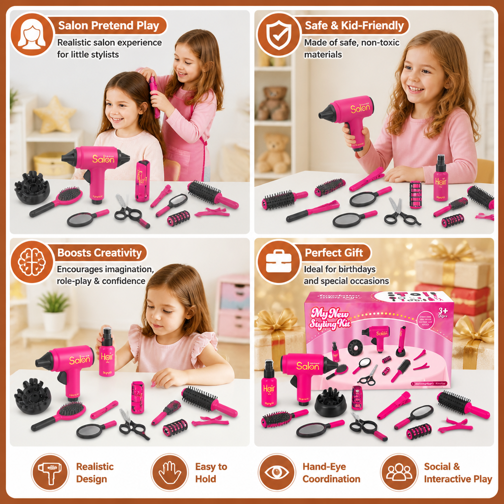 14-Piece Kids Hair Styling Salon Pretend Play Set