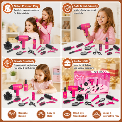 14-Piece Kids Hair Styling Salon Pretend Play Set