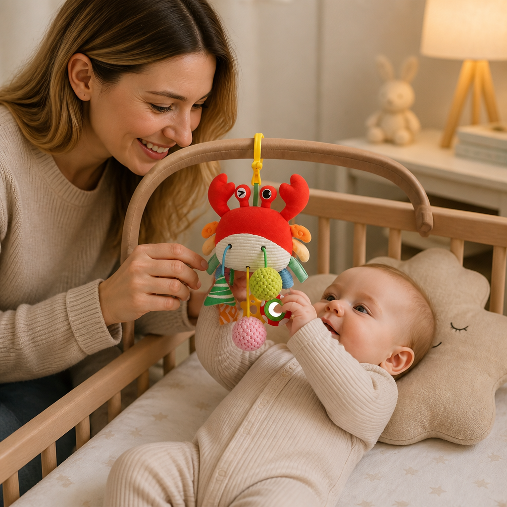Crab Activity Toy with Pull Cord, Rattle & Teether for Babies