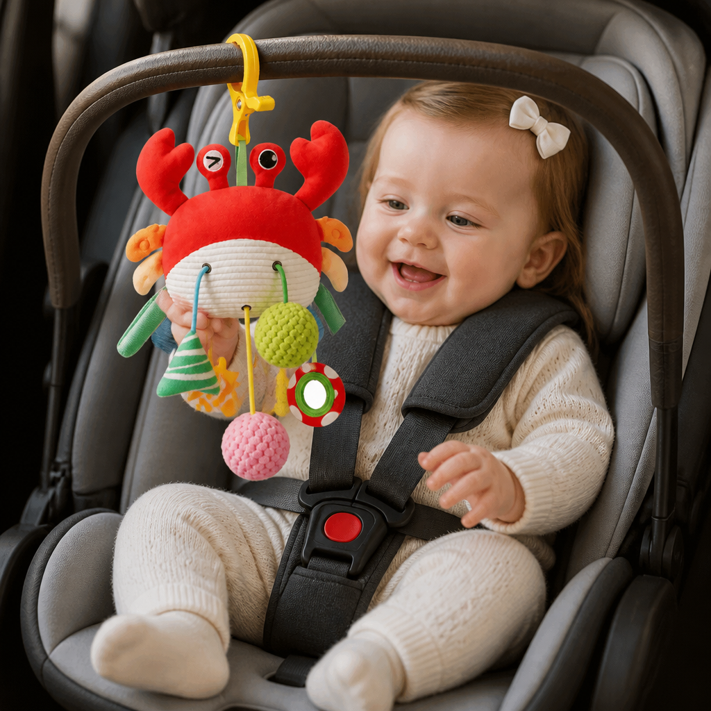 Crab Activity Toy with Pull Cord, Rattle & Teether for Babies