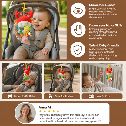 Crab Activity Toy with Pull Cord, Rattle & Teether for Babies