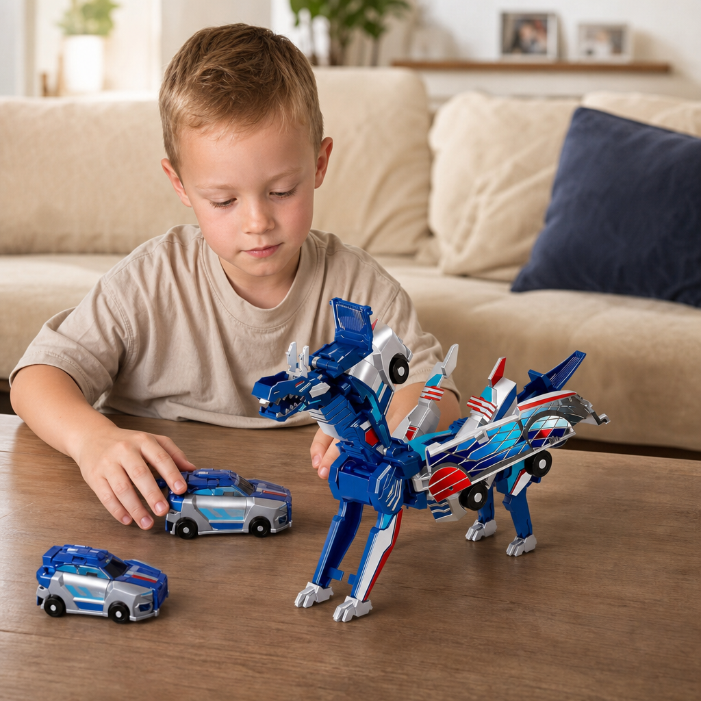 2-in-1 Magnetic Transforming Car & Dinosaur Toy with Automatic Collision Action