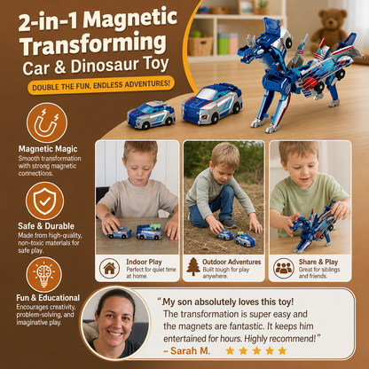 2-in-1 Magnetic Transforming Car & Dinosaur Toy with Automatic Collision Action