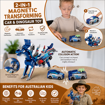 2-in-1 Magnetic Transforming Car & Dinosaur Toy with Automatic Collision Action