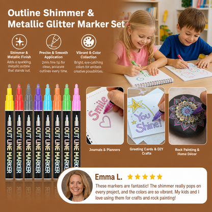 Outline Shimmer & Metallic Glitter Marker Set