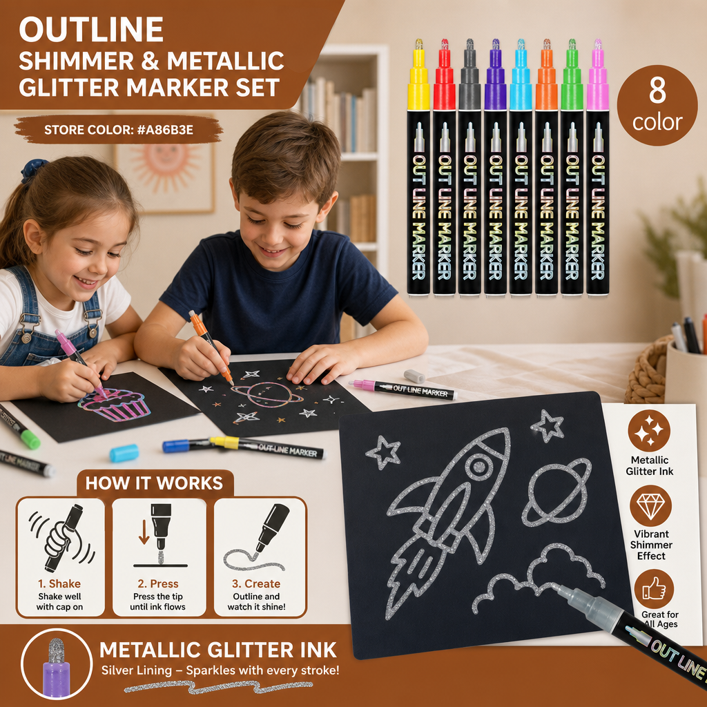 Outline Shimmer & Metallic Glitter Marker Set