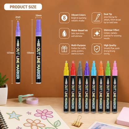 Outline Shimmer & Metallic Glitter Marker Set