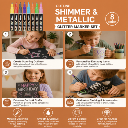 Outline Shimmer & Metallic Glitter Marker Set