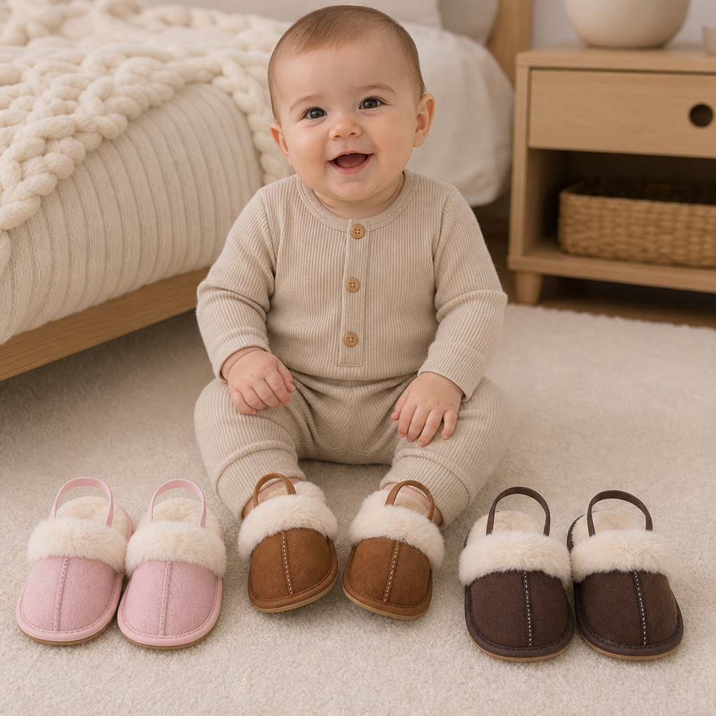 Fluffy Baby & Toddler Slippers with Soft Plush Lining and Non-Slip Soles