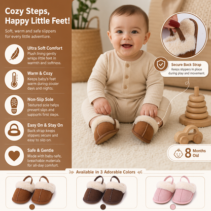 Fluffy Baby & Toddler Slippers with Soft Plush Lining and Non-Slip Soles