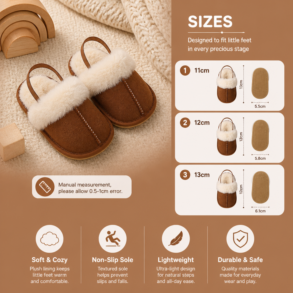 Fluffy Baby & Toddler Slippers with Soft Plush Lining and Non-Slip Soles