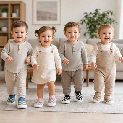 Checkered Lightweight Baby Walking Shoes with Soft, Non-Slip Soles