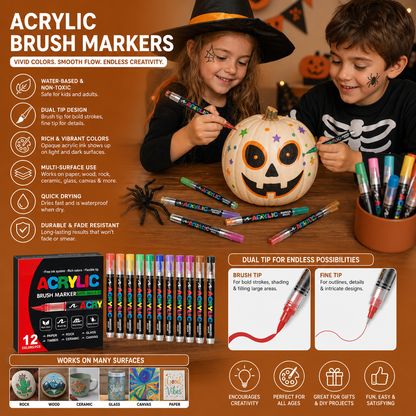Dual-Tip Acrylic Paint Marker Set with Fine & Brush Tips