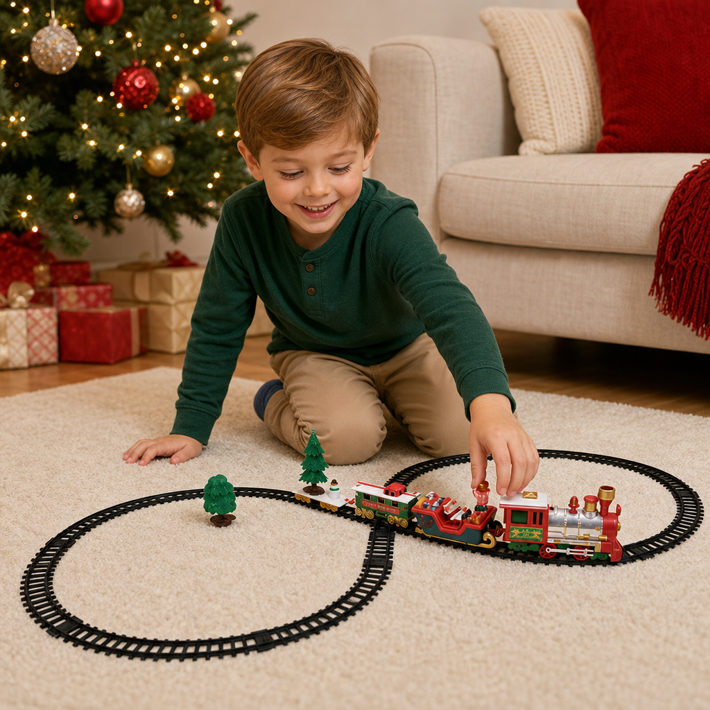 Kids’ Electric Train Set with Lights, Sounds & Steam Effects