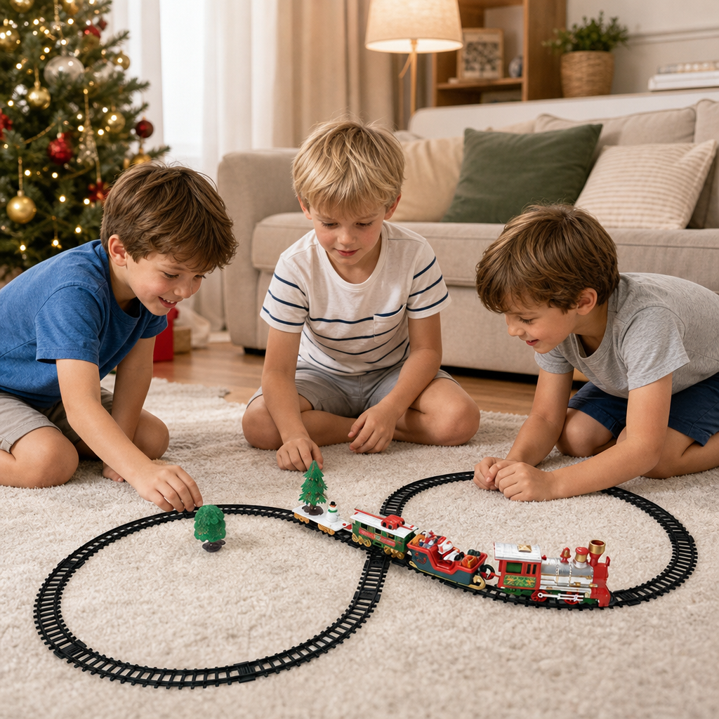 Kids’ Electric Train Set with Lights, Sounds & Steam Effects