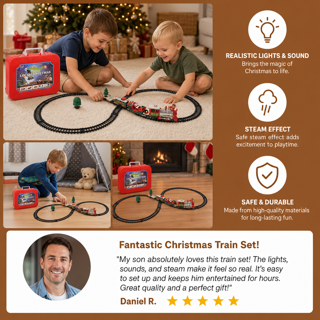 Kids’ Electric Train Set with Lights, Sounds & Steam Effects