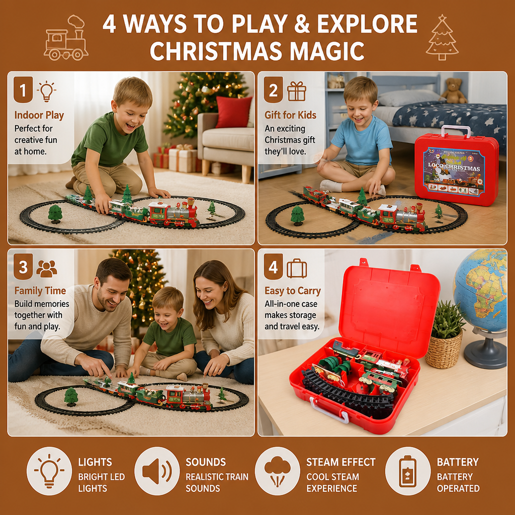 Kids’ Electric Train Set with Lights, Sounds & Steam Effects